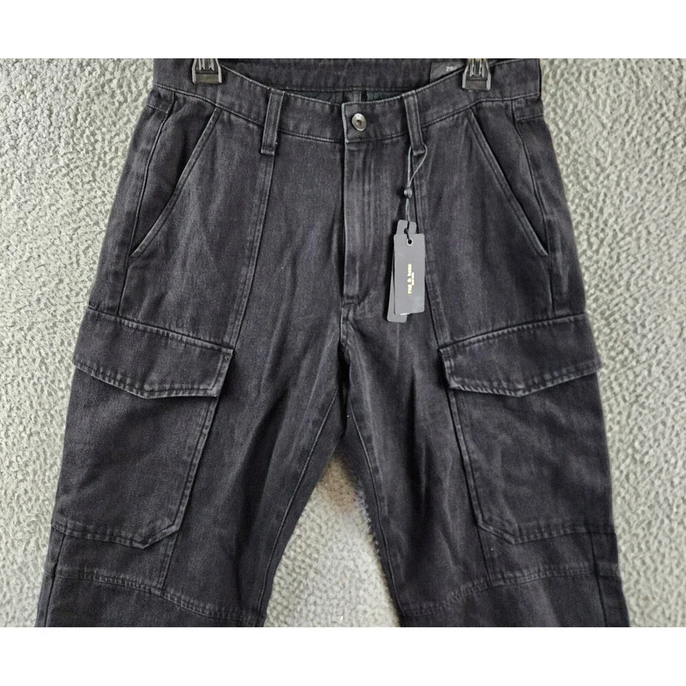 Rag & Bone Fit 4 Denim Cargo Pants Men's 29 Black Pockets Button Zip Closure - Picture 4 of 15